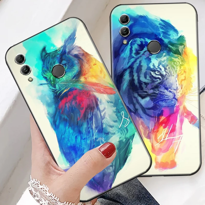 

Watercolor Dog Wolf Lion Animal Phone Case For Huawei Honor 30S 30 Lite Pro 20 V20 20i 20 Lite 10 V10 10i 10 Lite Black Back