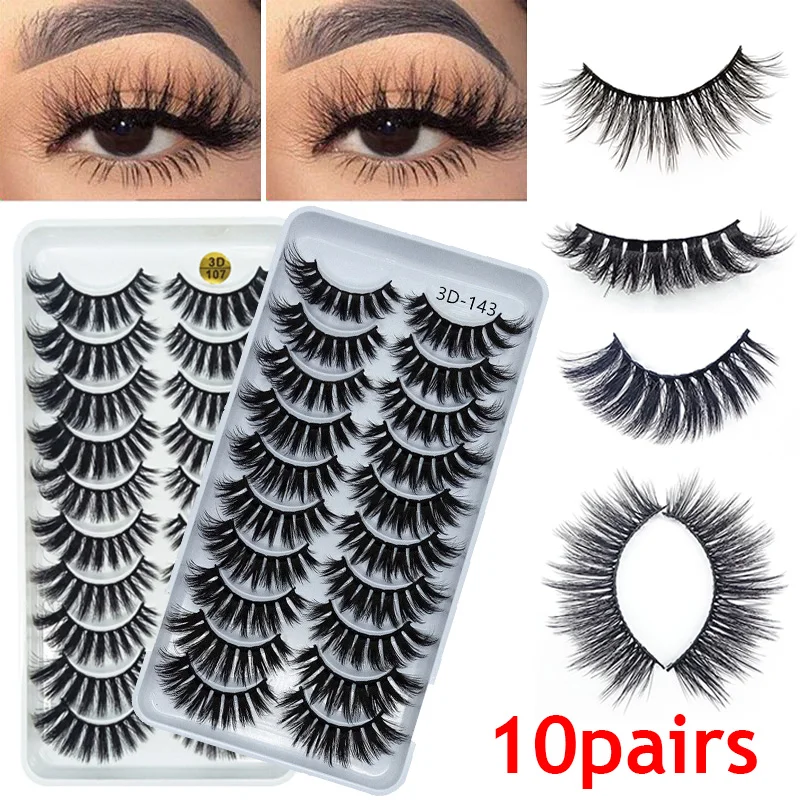 

10 Pairs 3D Mink Hair Long Wispiy Fluffy False Eyelashes Eye Lash Extension Women Beauty Natural Volume