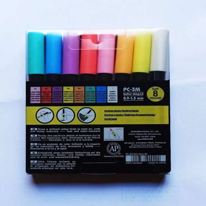 Uni 8 шт. набор фломастеров мягких цветов Posca фотография 3 м точечные художественные