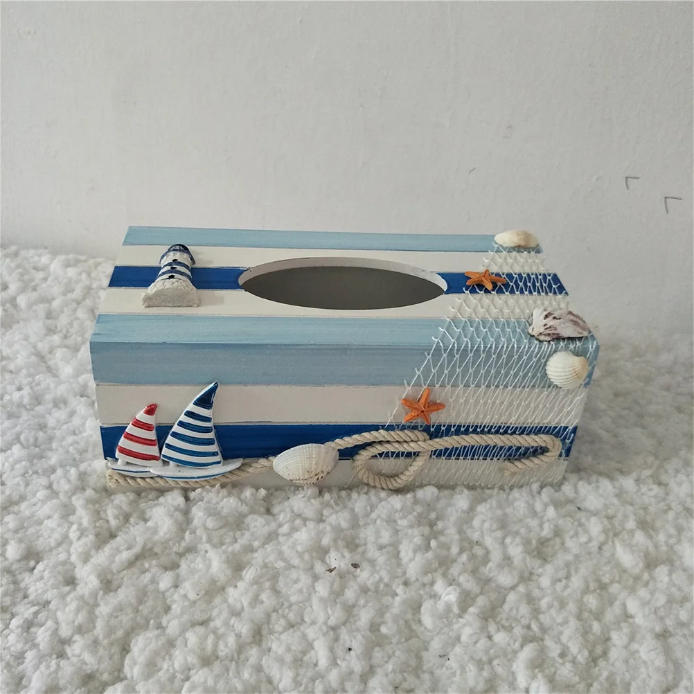 

Tissue Box Cover Holder Case Napkin Nautical Decorative Dispenser Coastal Mediterranean Decor Paper Beach Table Home Wooden