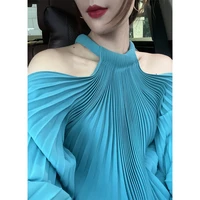 high quality spring off the shoulder halter shirt womens early autumn new temperament design slim blouse loose tops