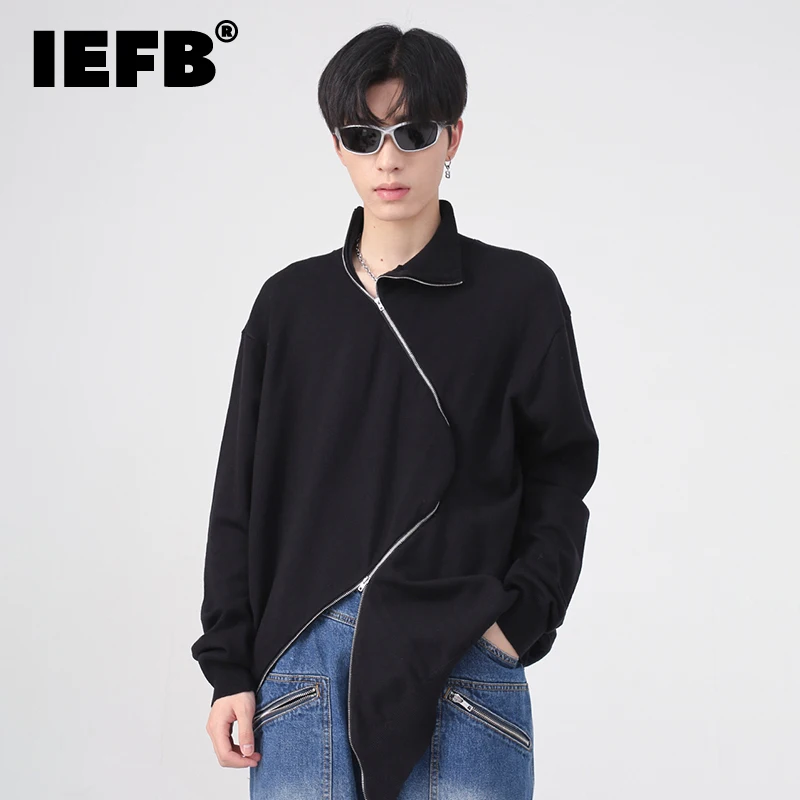 

Мужская одежда IEFB, пуловер на осень и зиму, новая корейская мода, дизайн с двойной молнией, полувысокий воротник, свитер 2023, мужские топы 9A6144