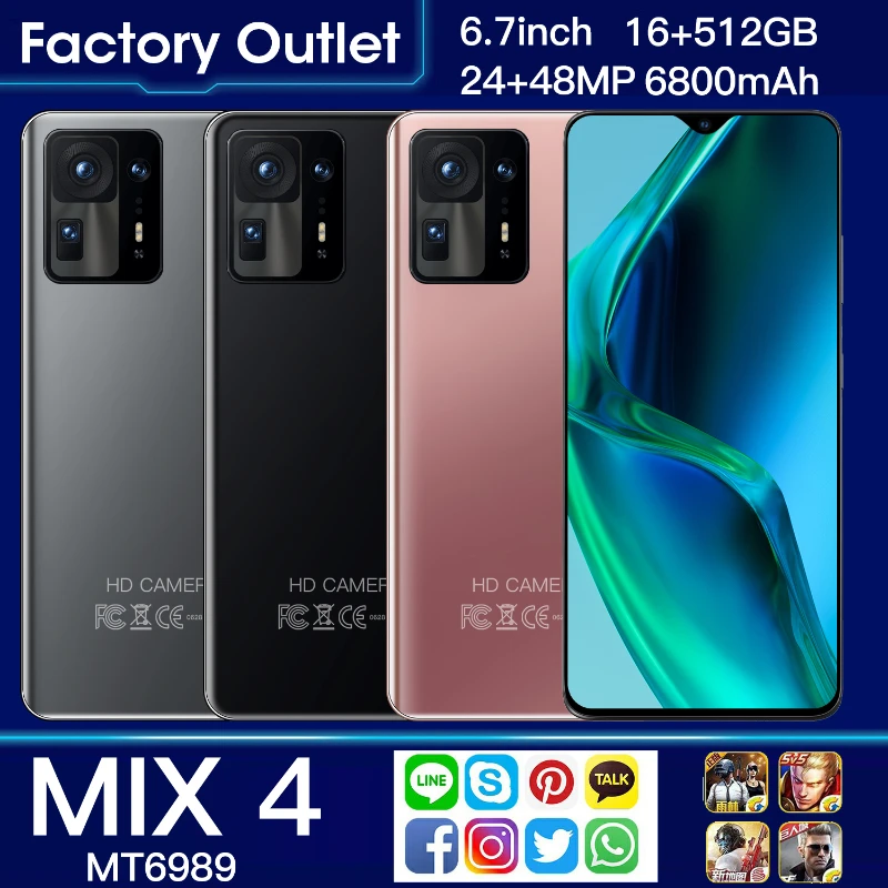 

Global Version MIX4 Smartphone 16GB+512GB Unlocked Mobile Phones 24+48MP Camera Android10 5G 4G 6000mAh 6.7-Inch Cell Phone New