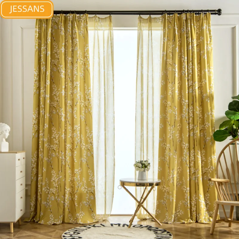 Nordic Country Plant Printing Semi-blackout Curtains for Living Room Bedroom Kitchen Partition Windows Customization