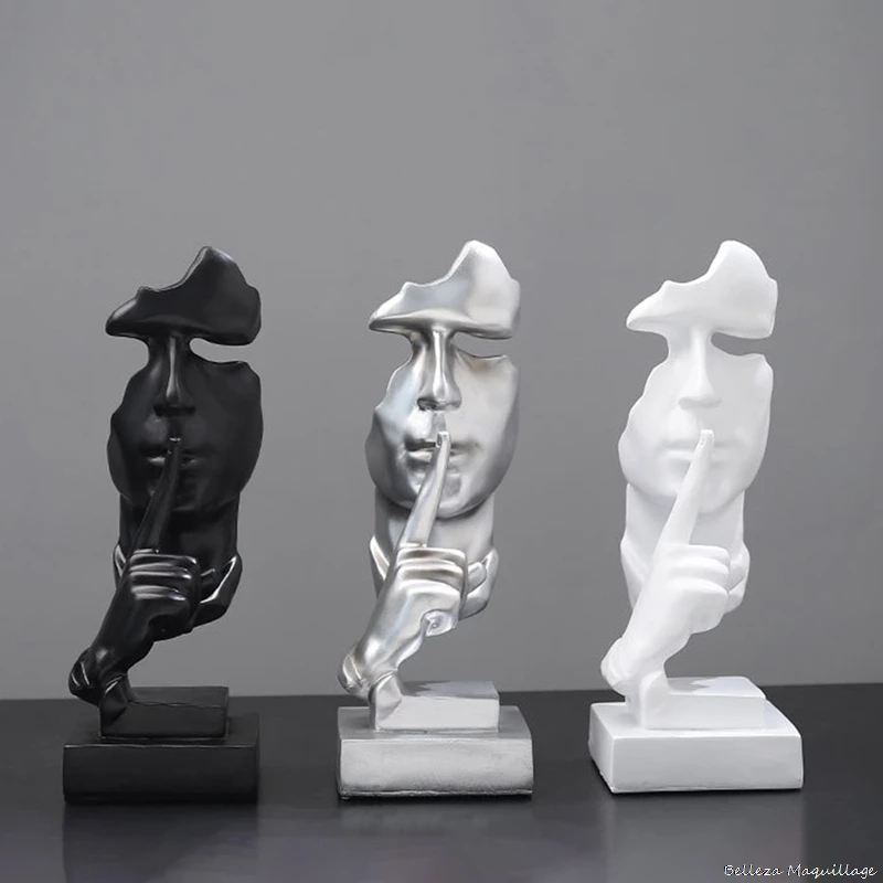 

Resin Silence is Golden Mask Statue Abstract Ornaments Statuettes Sculpture Craft for Office Vintage Home Decoration 31cm