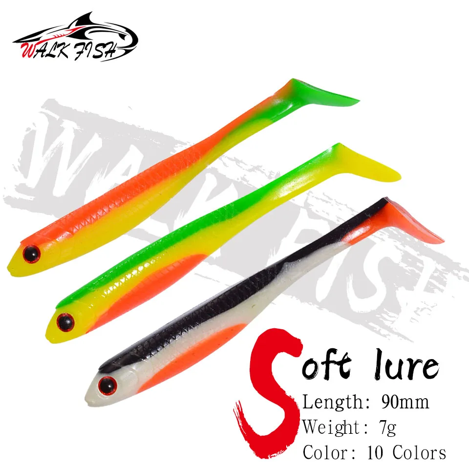 

WALK FISH 3 шт. Мягкая приманка с хвостом 9 см 7 г пвх воблер свимбейт Мормышка 3D глаза искусственная Мягкая приманка для ловли щуки