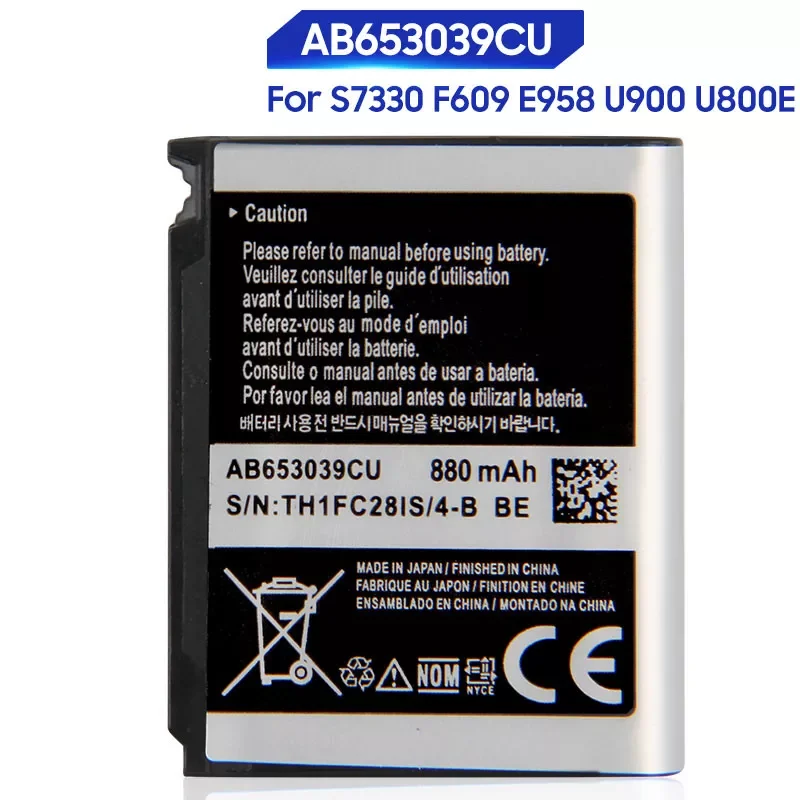 

2023New Replacement Battery For Samsung U900 S7330 F609 E958 U800E E950 U908E U808E AB653039CE AB653039CU AB653039CC AB653039CA