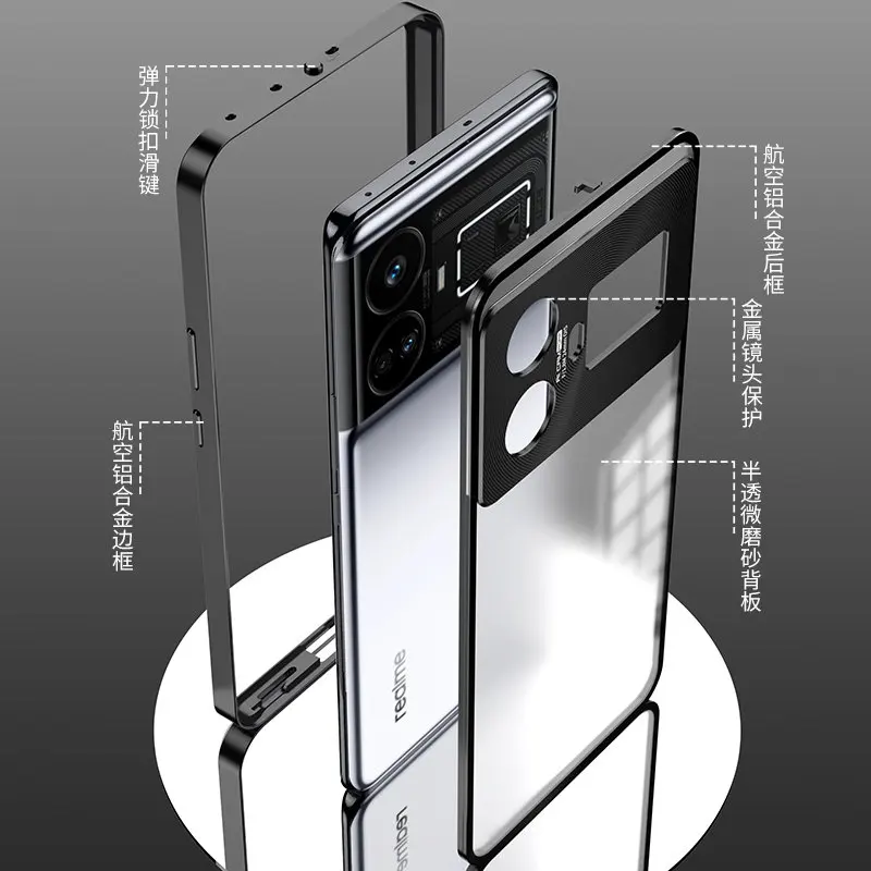 Realme GT 5 GT5 5G 240W чехол противоударный металлический бампер с прозрачным закаленным