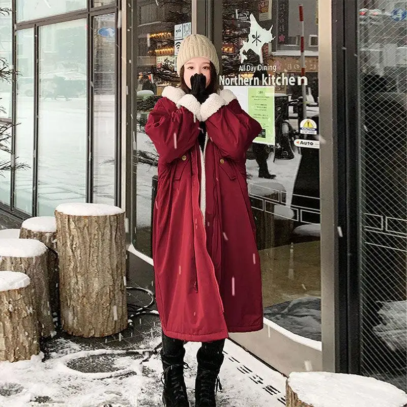 2022 velvet parka cotton coat warm lamb wool loose coat women's Korean version loose new winter midi Ins tool jacket