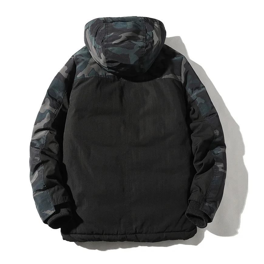 Mens Fashion Camouflage Patchwork Hooded Jackets Winter Thickened Warm Jacket Outdoor Casual Parkas Jaqueta Masculina