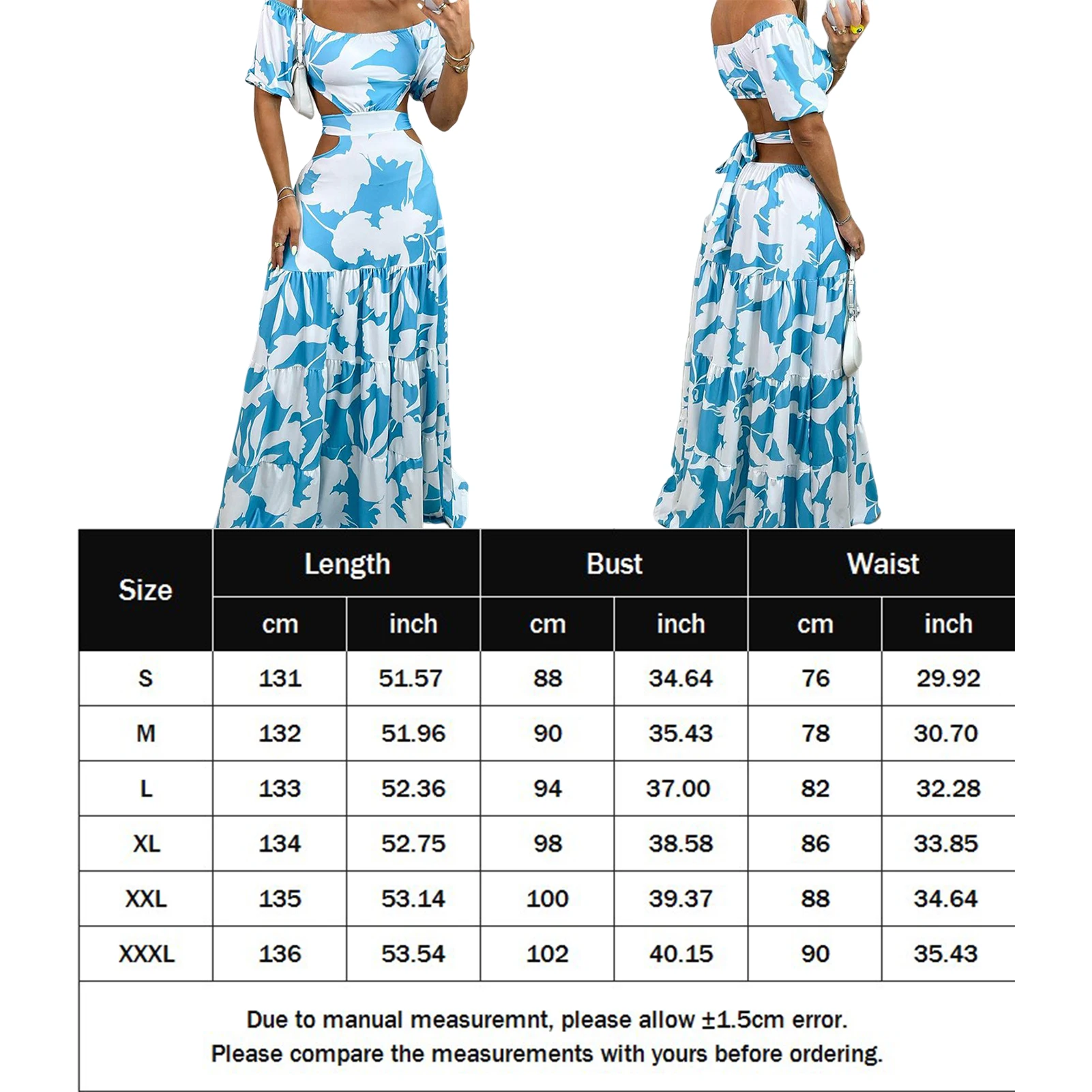 Elegant Commuter Female Dresses Sexy One Word Neck Backless Hollow Long Dress Fashion Printing Short Sleeve Lace-up Dresses 6