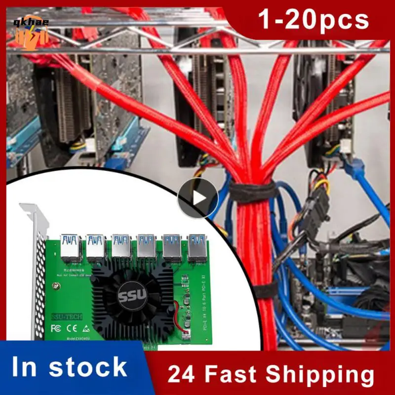 

Pci-e 4x Pci-e Slot Power Solution Pci-e To Pci-e Adapter Convenient 6-port Usb3.0 Riser Card For Btc Mining Riser Card
