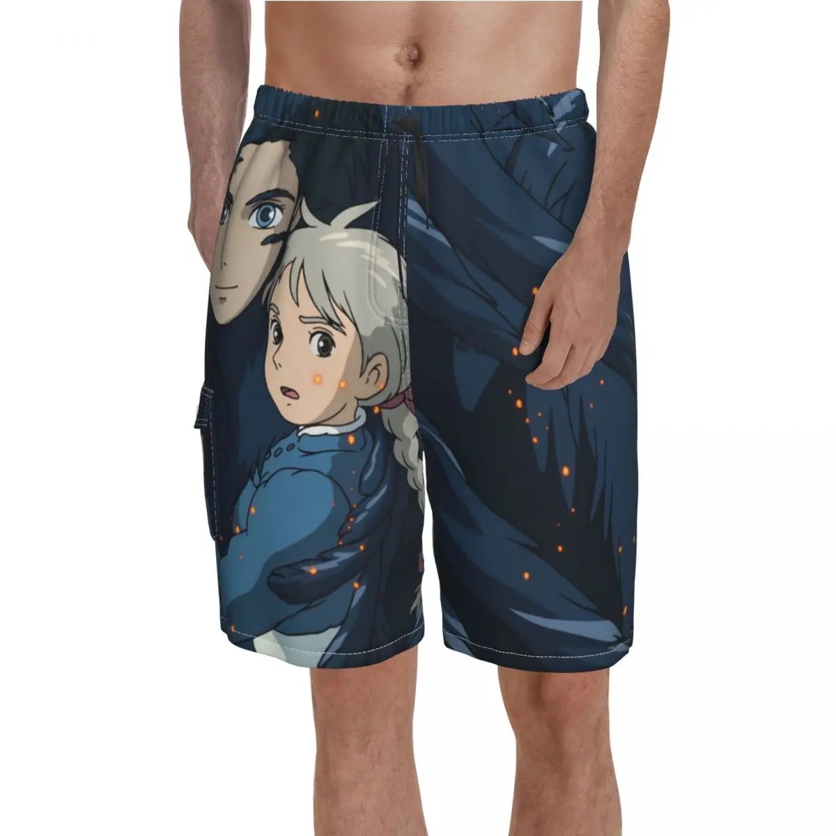 

Howls Moving Castle Board Shorts Howl and Sophie Bathing Swimming Trunks Polyester Funny Men Swim Trunks
