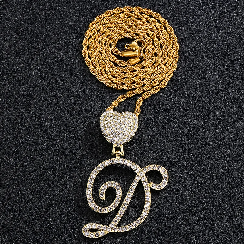 

KunJoe Gold Color Stainless Steel Twist Chain Necklace Fashion A-Z Letter Charms Pendant Necklaces for Jewelry Hip Hop Men Women