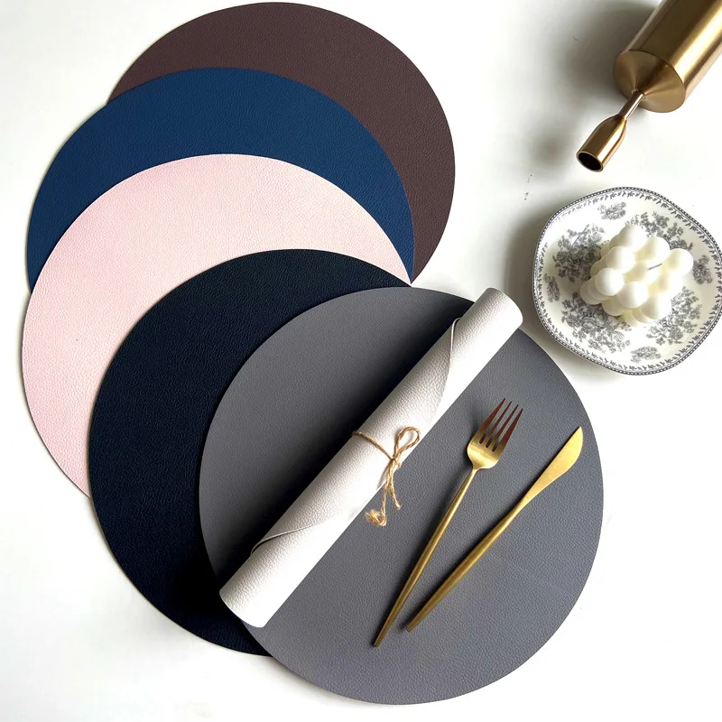 

Round 32cm Solid PU Leather Oil Resistant Non-slip Kitchen Placemat Accessories Coaster Pad Table Napkin Mat Home Decor