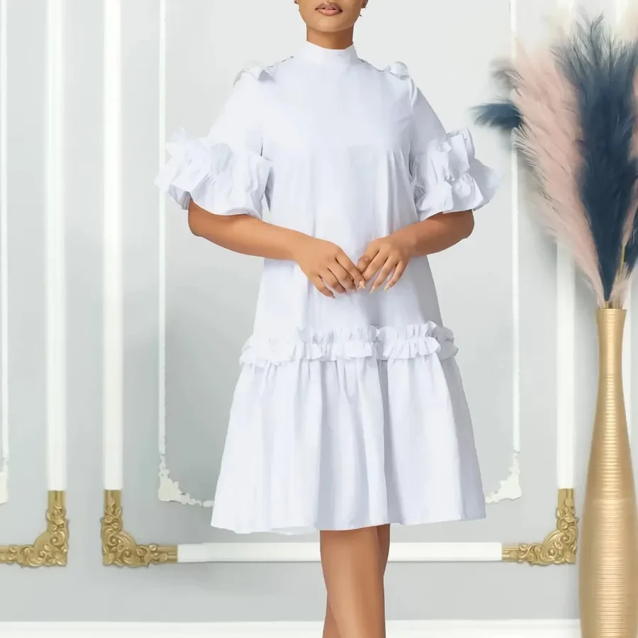 2024 африканские платья для женщин элегантные из полиэстера с короткими рукавами