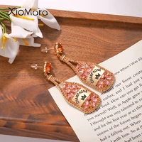 cute drinks bottle pendant earrings rhinestone shiny metal korean fashion jewelry party accessories gifts for women girls