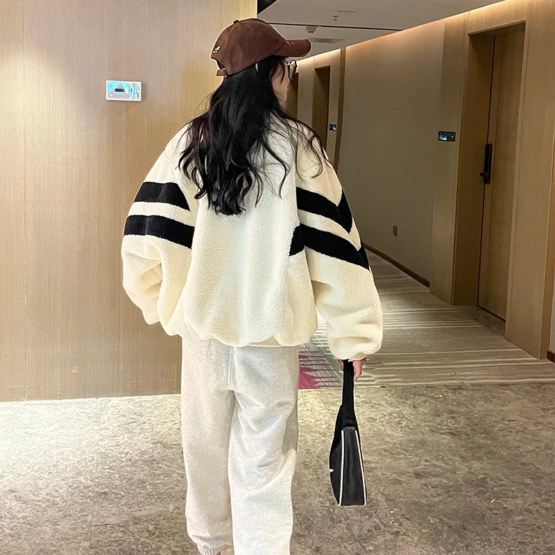 Куртка женская из овечьей шерсти свободная утепленная Флисовая теплая хлопковая