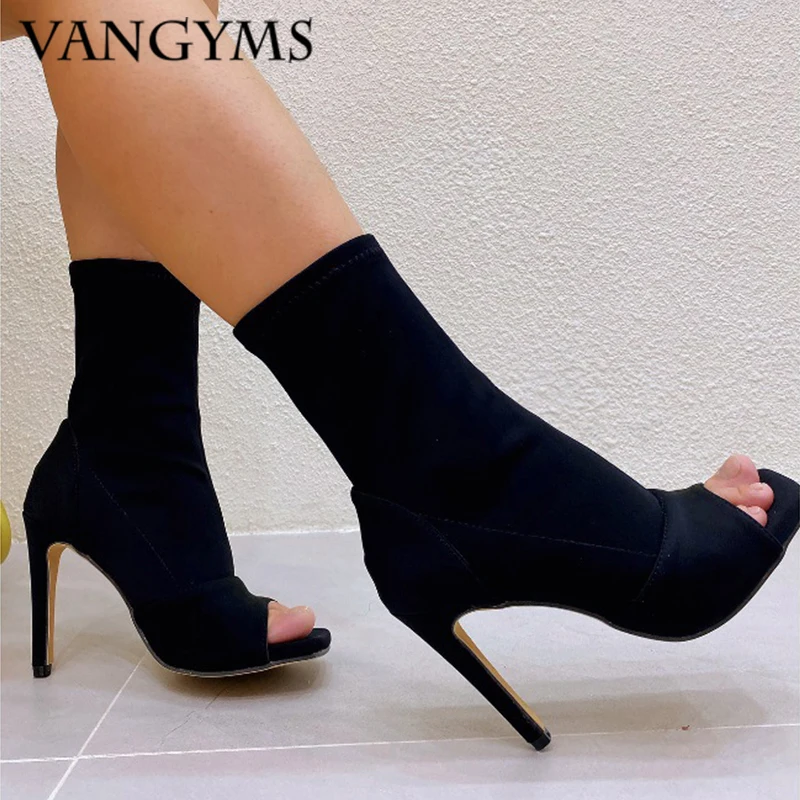 

Ladies Stiletto High Heels Fashion Wear Women Booties Elastic Fabric Slip-On Shoes Sexy Short Boots Sapatos Femininos De Luxo