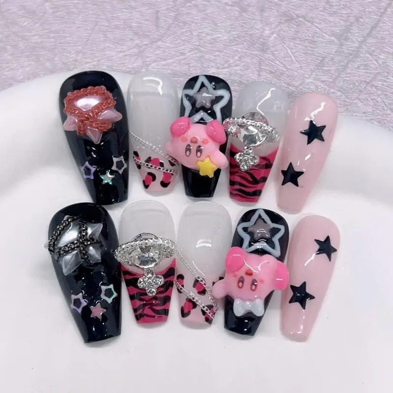 

Anime Cartoon Kirby Y2K Sweet and Long Style Fake Nails Full Eva Extend Cute Star Kabi Tips for Nail Patch Tip Manicure Tool