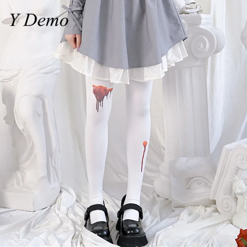 

Женские бархатные чулки в стиле Харадзюку с принтом крови