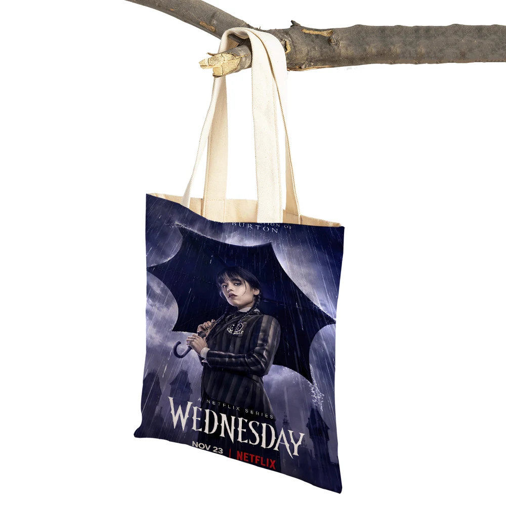 

Drama Wednesday Addams Lady Women Shopper Bags Travel Tote Handbag Cartoon Sexy Girl Both Sides Print Casual Canvas Shopping Bag