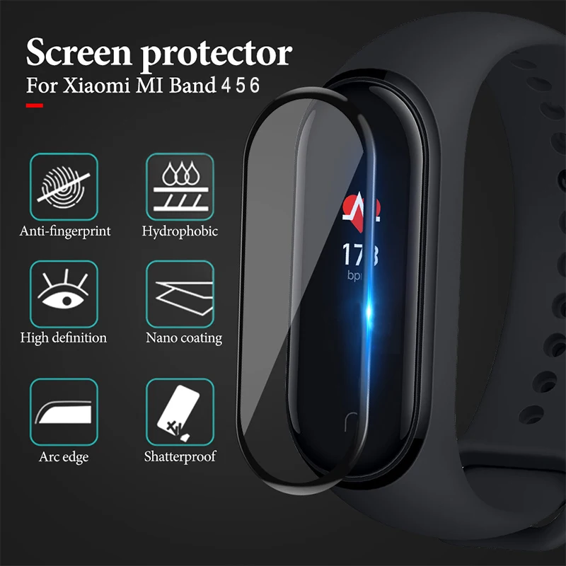 9D Full Screen Protector Film for Xiaomi mi band 7 6 Protective Glass Full Curved Edge Scratch-resistant for xiaomi band 3 4 5