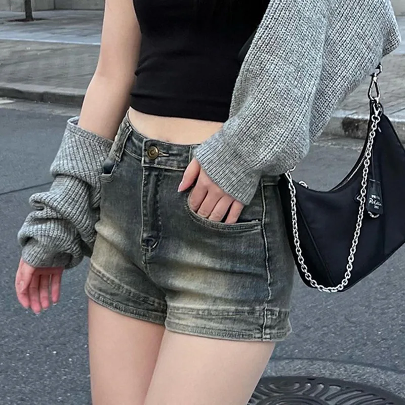 Women Fashion High Waisted Rolled Denim Shorts Vintage Summer Casual Pocket Short Jeans Ladies Hotpants Shorts 2023