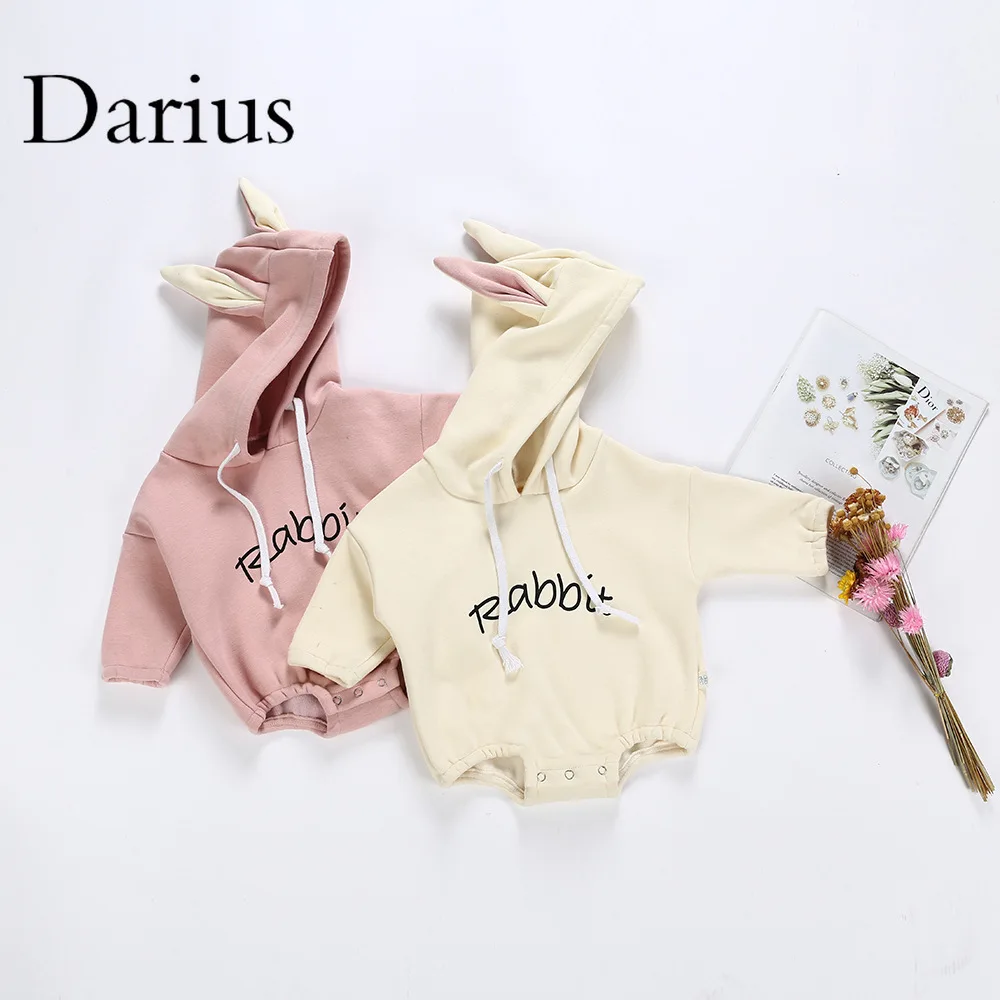 

Newborn Infant Baby Girls Romper Warm Thin velvet baby clothing hooded bunny ears cute jumpsuit