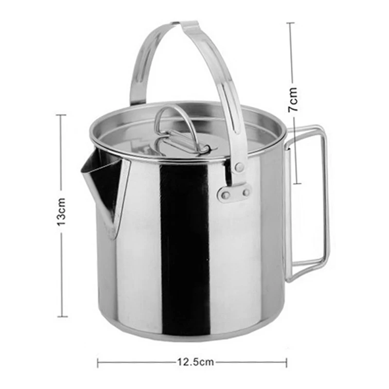 

1.2L Stainless Steel Camping Pot Hang Pot Cup Camping Water Mug Cup with Lid and Foldable Handle Outdoor Cooking Picnic