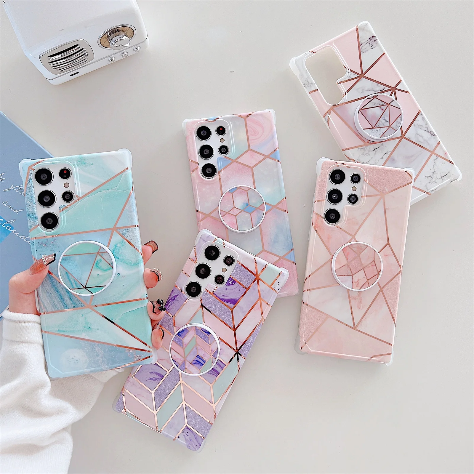 

Гальванический сплайсированный мраморный чехол для телефона Samsung Galaxy S20 FE S21 S22 Plus Note 20 Ультра противоударный чехол с держателем