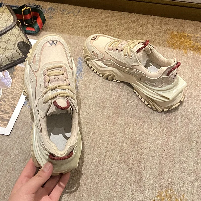 Mr Co Vintage Casual Dad Shoes Chunky Women Flat Platform Shoes Spring/Autumn Fashion Lace-up Thick Bottom Casual Sneakers Ins