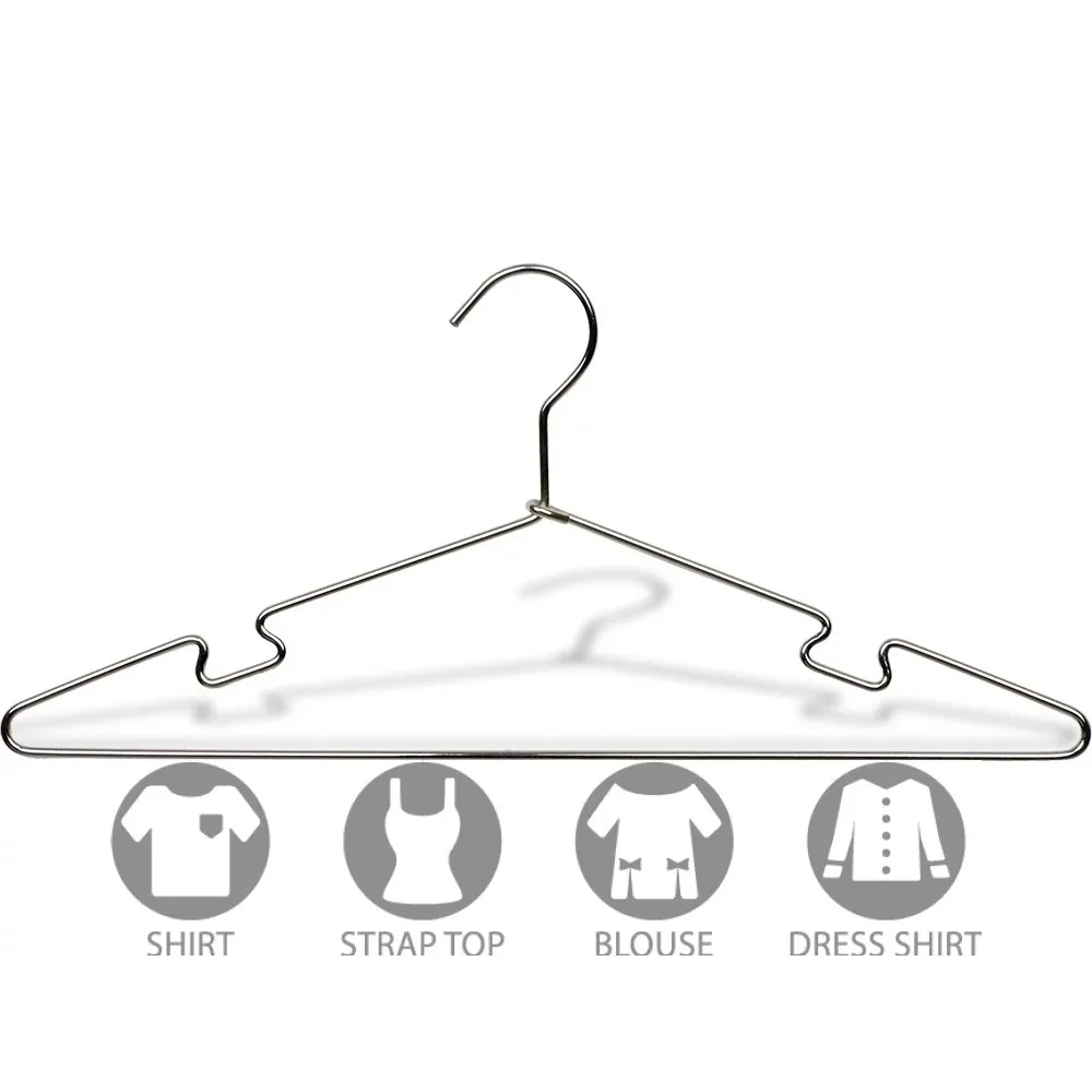 

Slim Metal Suit Hanger with Notches, Box of 100 Thin and Strong Chrome Top Hangers for Dress Shirt and Pants by Internat