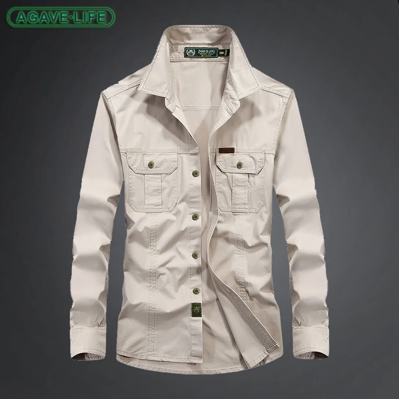 

Рубашка мужская с длинным рукавом, Уличная Повседневная блуза свободного покроя, военная тактическая куртка, деловой Топ, однотонная, весна-осень