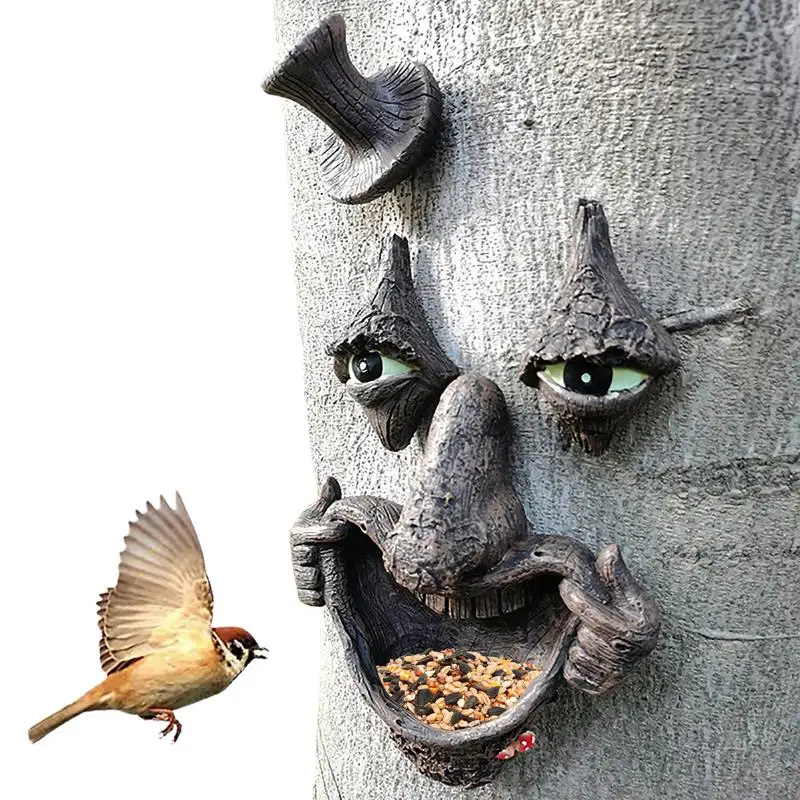 

Tree Faces Decor Outdoor Luminous Eyes Innovative Tree Face Sculpture Tree Face Peeker Props With Mouth Bird Feeders For Outside