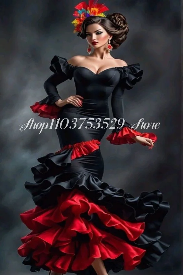 Черные красные вечерние платья русалки в мексиканском стиле Роскошные атласные