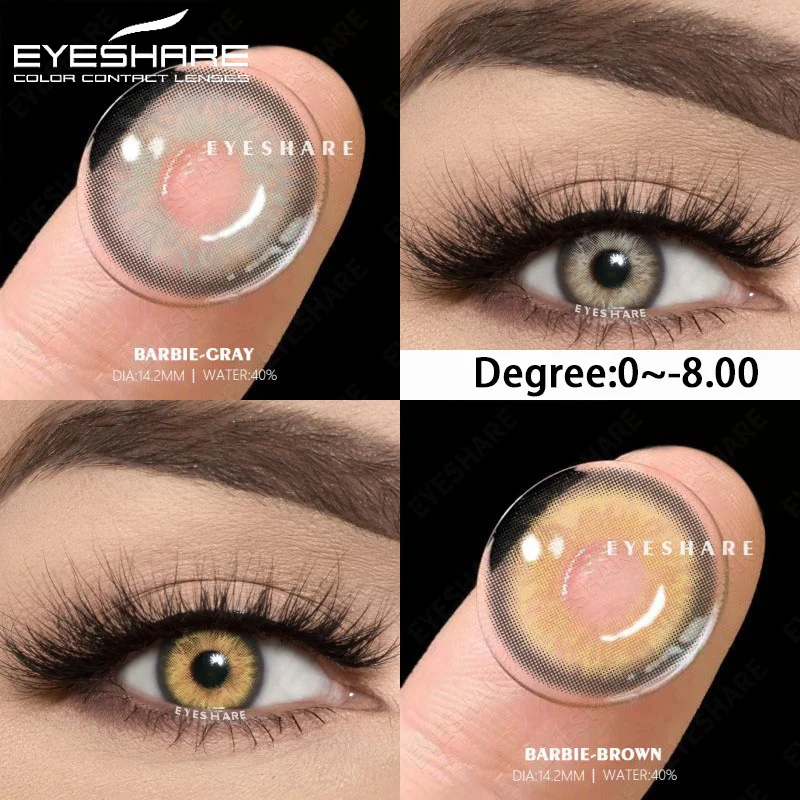 

EYESHARE Myopia Lens Contact Lenses 1Pair Colored Contacts with Degree Lens Gray Lenses Brown Eye Lenses Yearly Natural Contacts