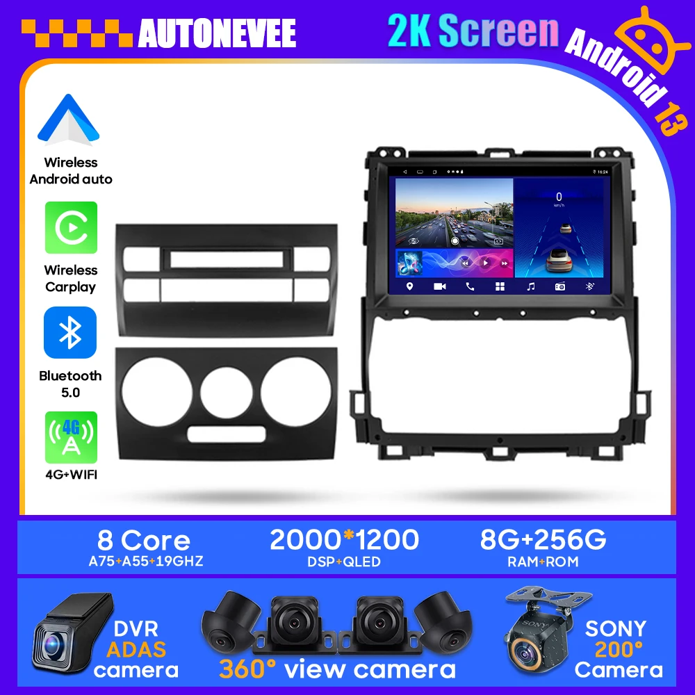 

Android Car For Toyota Land Cruiser Prado 120 3 III For Lexus GX470 GX 470 J120 2002 - 2009 Carplay GPS No 2din DVD WIFI 4G QLED