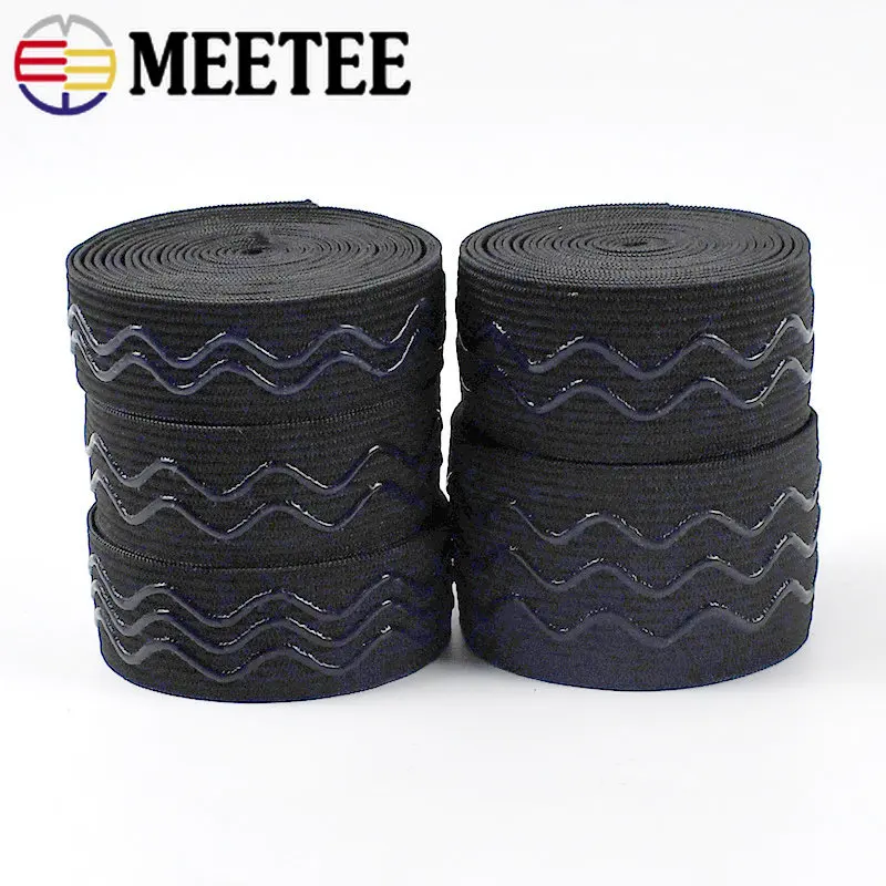 

10/20M Wave Silicone Non-slip Elastic Band 20/25/30/40mm Black Elastique Ribbon Sport Clothes Belt Rubber Bands Sewing Material