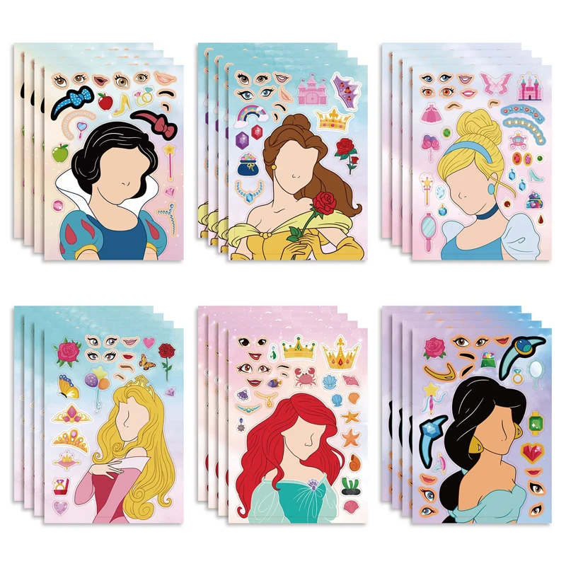 

6Pcs Disney Princess Children Puzzle Stickers Funny Assemble Jigsaw DIY Cartoon Sticker Kids Educational Toys Children's Gifts
