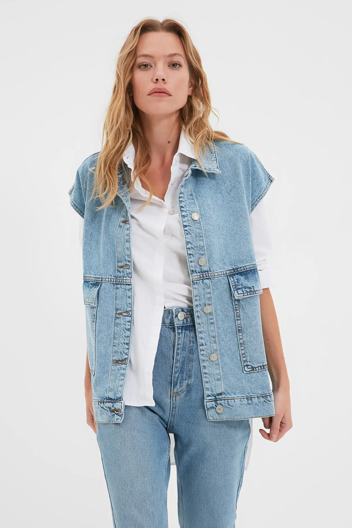 Trendyol мобильный подробный джинсовый жилет TWOAW22YE0112 | Женская одежда