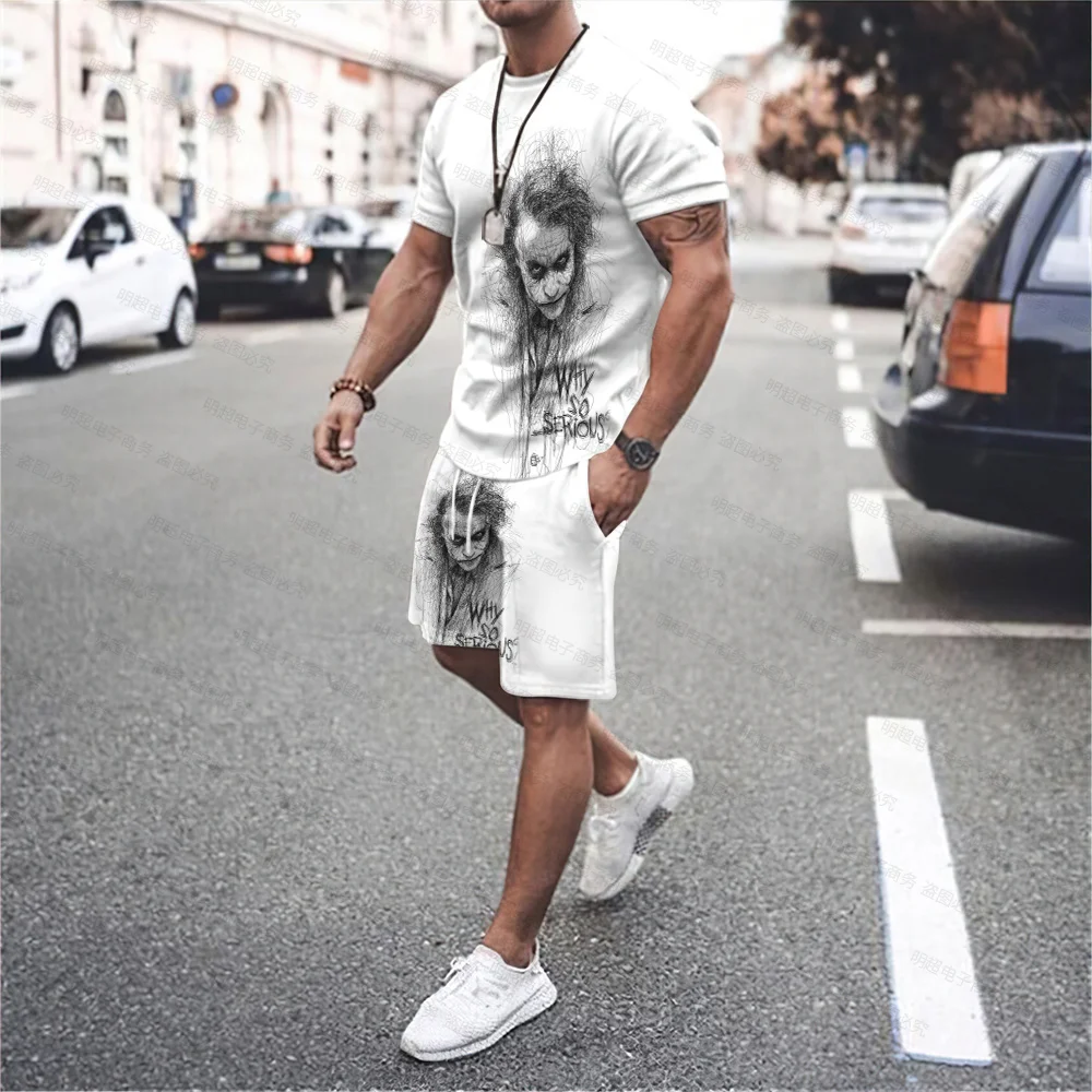 New Men Summer Hilarious Clown Series 3D Printed Hip Hop O-collar Fashion Casual Breathable Top Shorts Two-piece Suit Plus Size images - 6