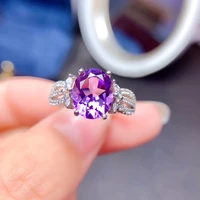 meibapj natural amethyst gemstone simple crown ring for women real 925 sterling silver fine party jewelry