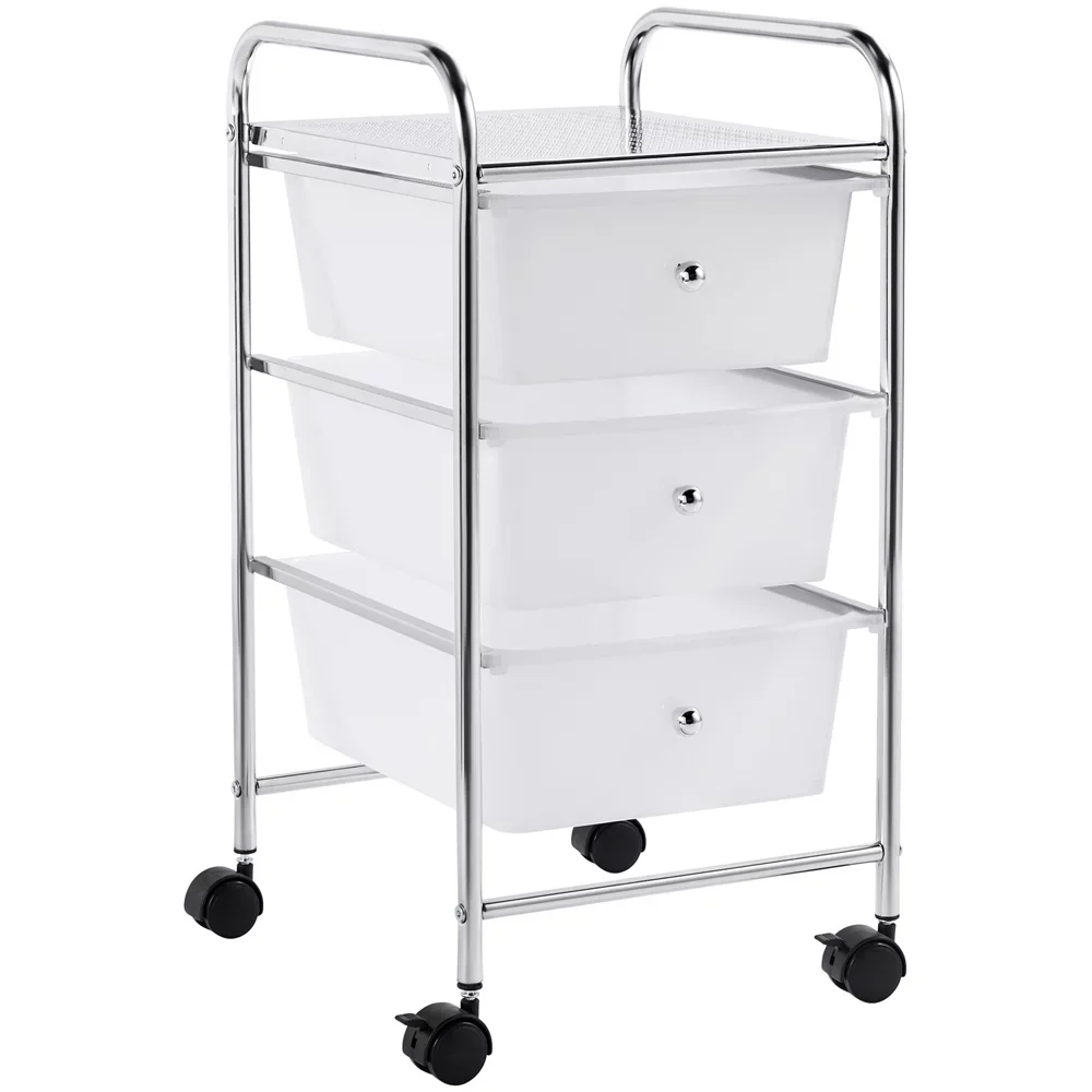 

3 Drawer Rolling Storage Cart Organizer with Lockable Wheels, White