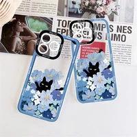 cute cartoon black cat clear phone case for iphone 7 8 plus se 2020 x xr xs blue flowers for iphone 11 12 13 pro max back covers