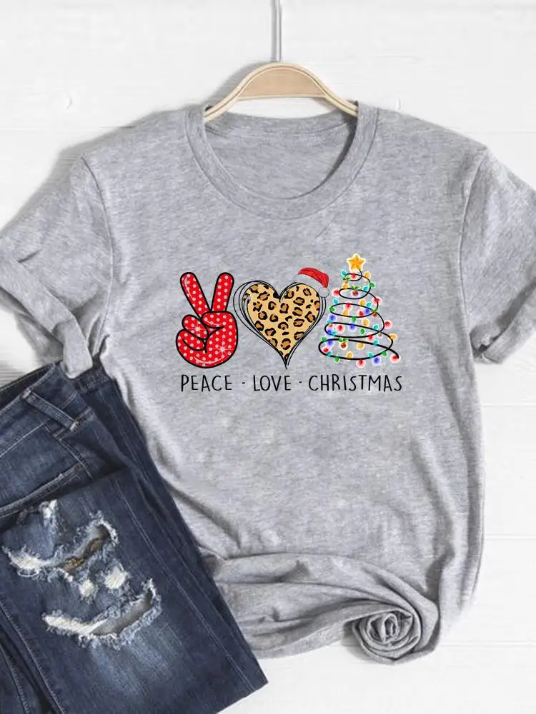 

Трендовая женская футболка с сердцем и леопардовым принтом на Рождество, модная футболка на новый год, футболка с графическим принтом, базо...