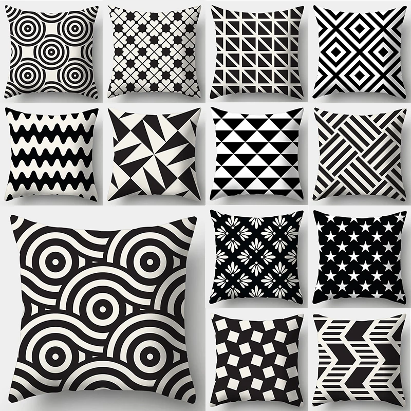 

Black White Modern Stripe Cushion Cover Abstract Geometry Pillow Cases White Home Sofa Chair Decorative Pillows Fall Decorations