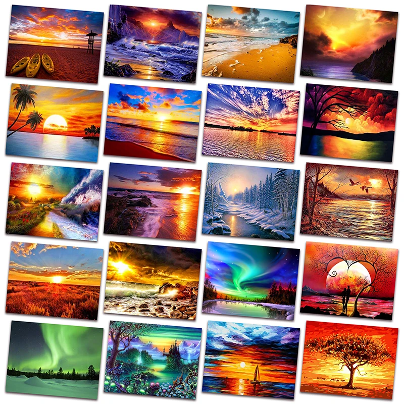 

New DIY Diamond embroidery mosaic landscape sunset sea seaside Full Diamond painting Home decor moonlight tree cross stitch X008