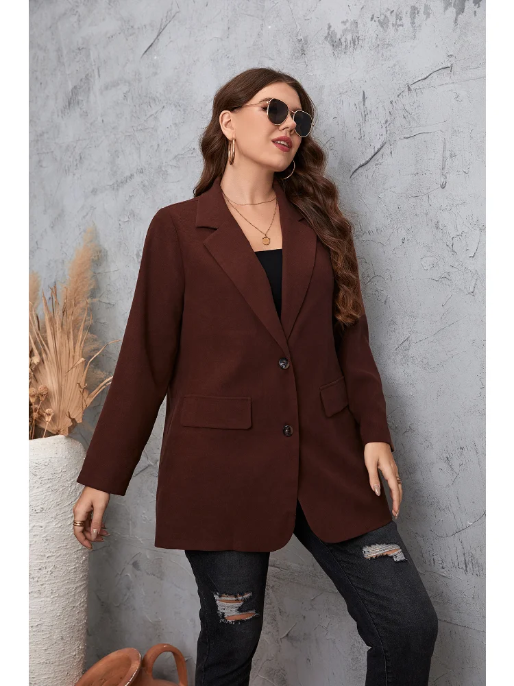 Brown casual plus-size ladies blazer roupas femininas plus size  casaco feminino woolen jacket