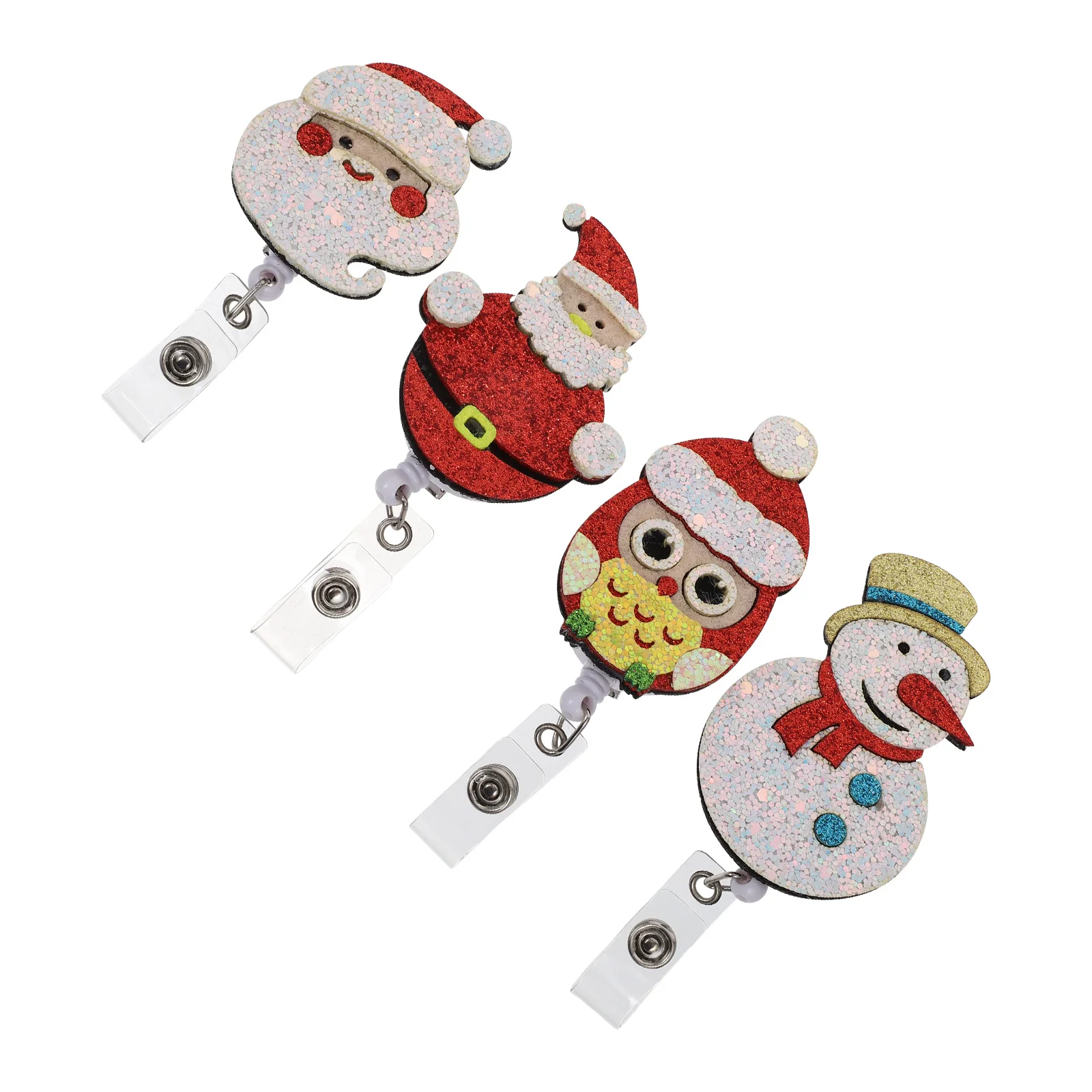

4Pcs Christmas Retractable Badge Clips Santa Clause Badge Holders (Assorted Color)